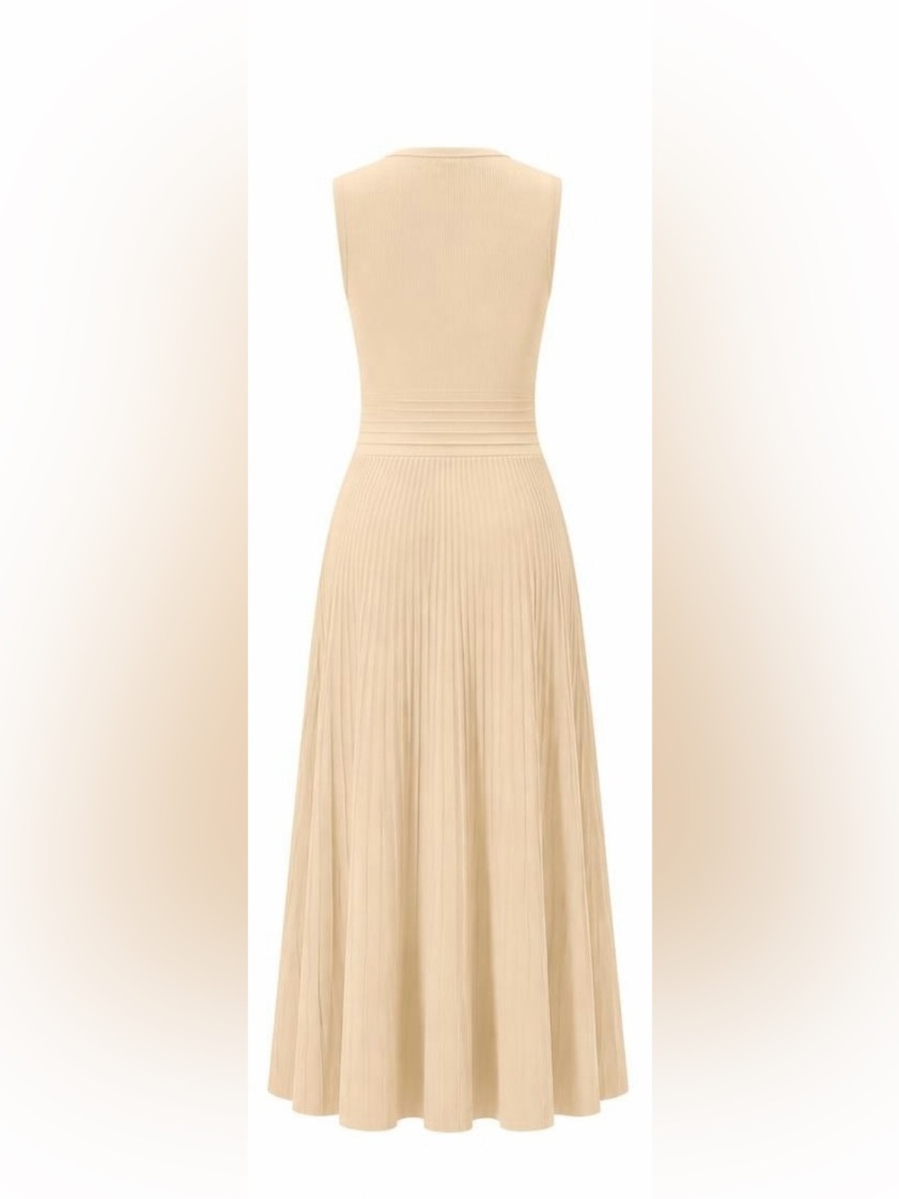 BCBGMAXAZRIA Sleeveless Pleated Midi Dress in Beige - Picture 3 of 5